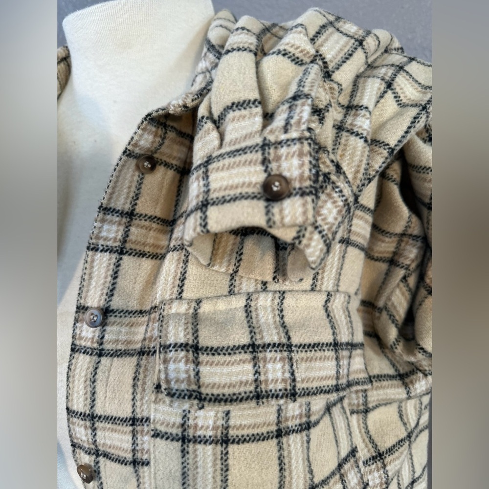 Princess Polly Womens US 4 Button Front Shirt Jacket Shacket Beige Black Flannel - Picture 9 of 12
